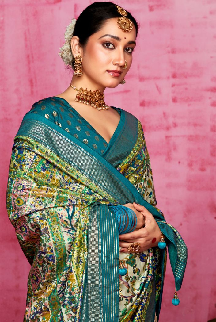 Buy MySilkLove Amulet Green and Blue Patola Soft Silk Saree Online