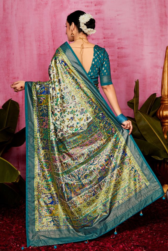 Buy MySilkLove Amulet Green and Blue Patola Soft Silk Saree Online