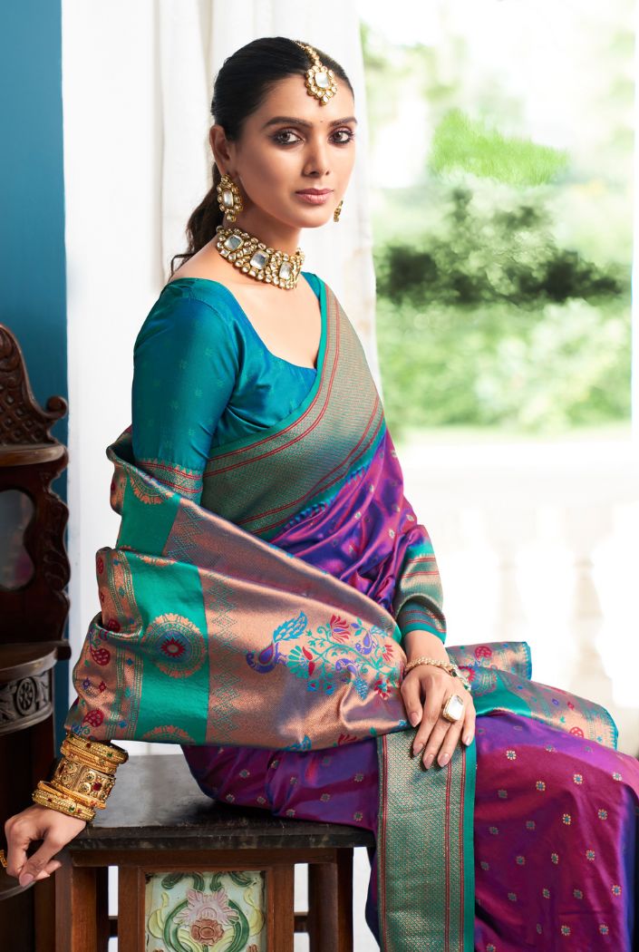 Buy MySilkLove Plum Purple Woven Paithani Silk Saree Online