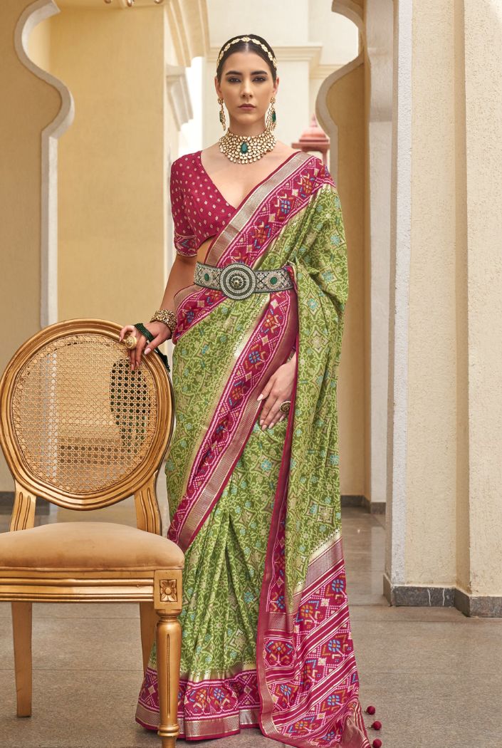 Buy MySilkLove Green Smoke and Maroon Printed Patola Silk Saree Online