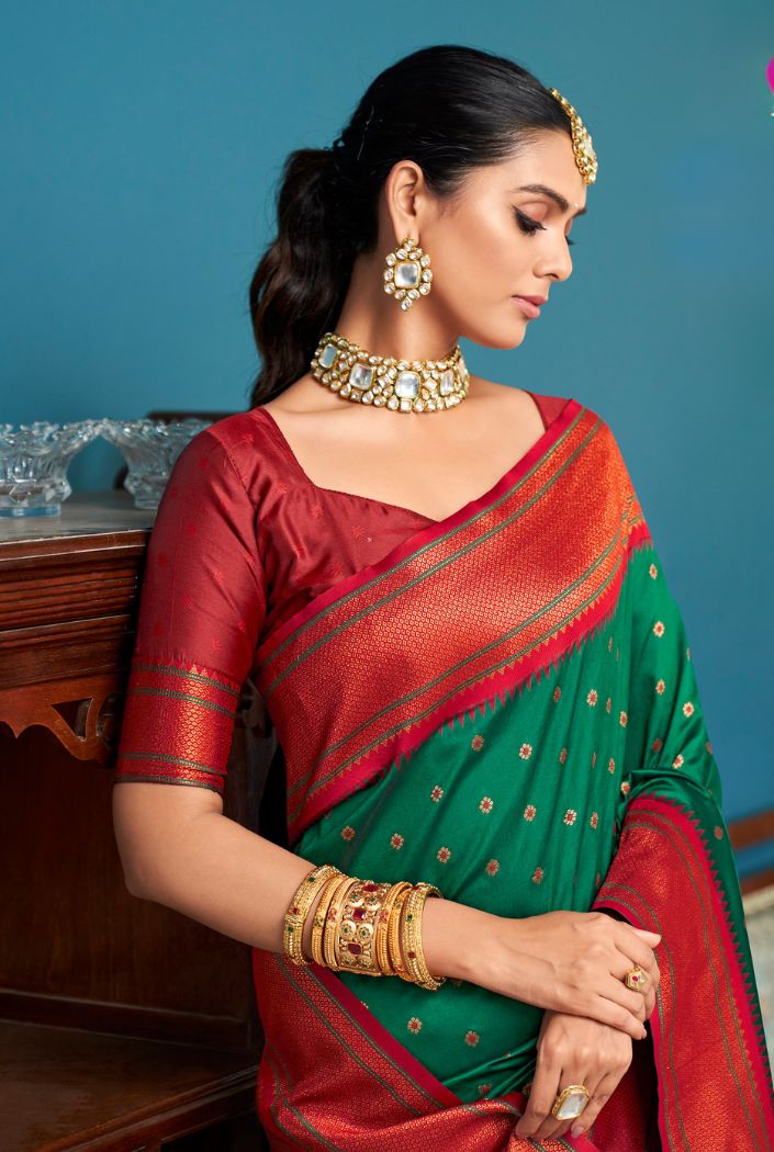 Buy MySilkLove Salem Green Woven Paithani Silk Saree Online