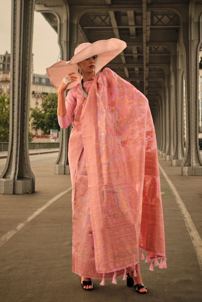 Buy MySilkLove Contessa Pink Kashmiri Organza Handloom Saree Online