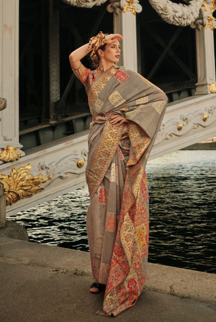 Buy MySilkLove Winter Hazel Brown Kashmiri Jamewar Handloom Saree Online