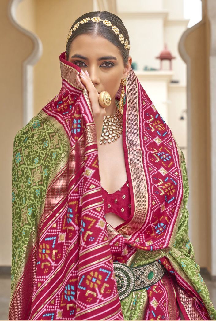 Buy MySilkLove Green Smoke and Maroon Printed Patola Silk Saree Online