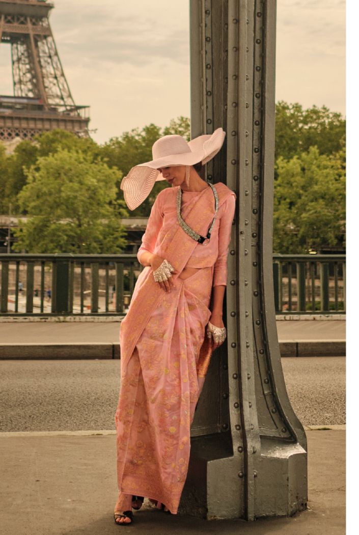 Buy MySilkLove Contessa Pink Kashmiri Organza Handloom Saree Online
