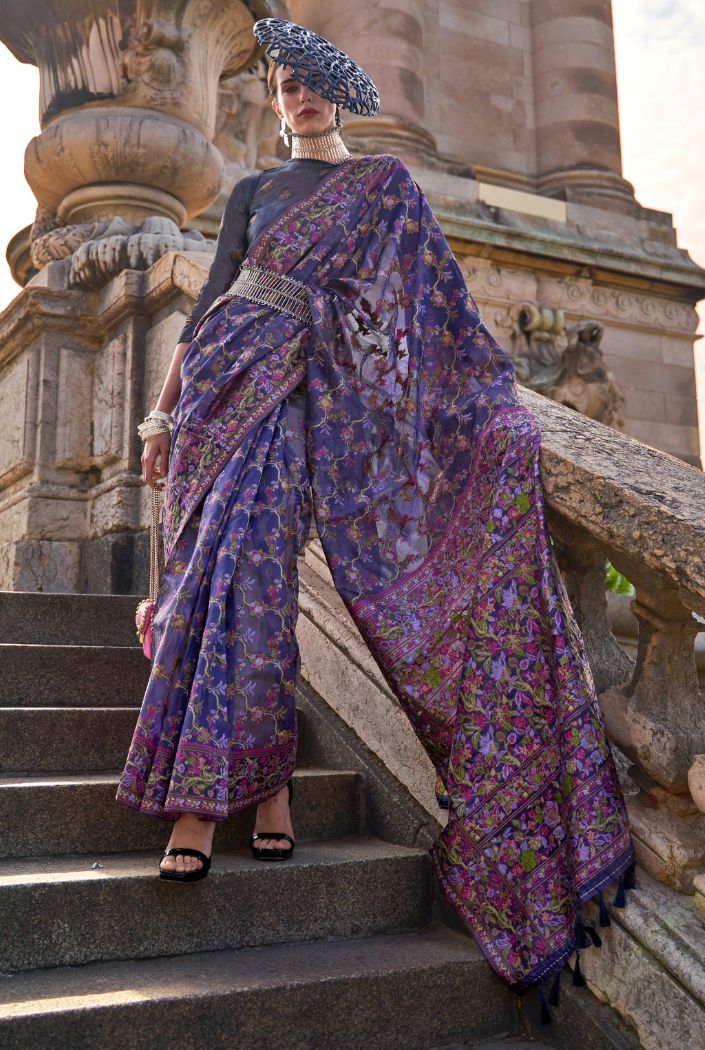 Buy MySilkLove Jamun Purple Organza Handloom Parsi Saree Online