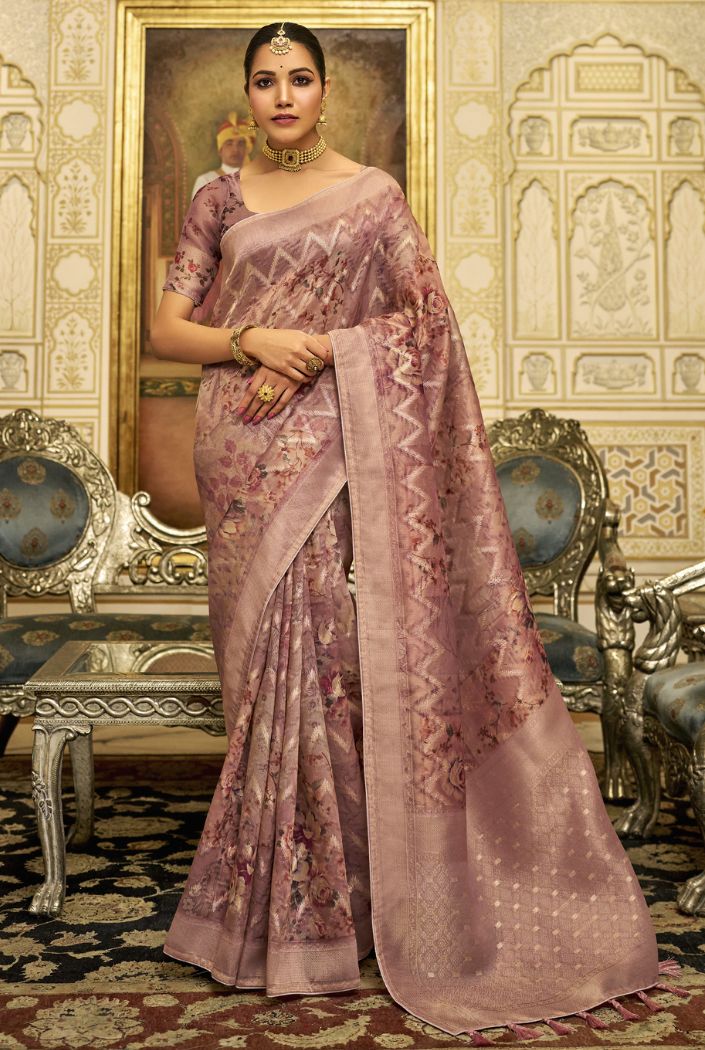 Buy MySilkLove Tumbleweed Brown Organza Tissue Silk Saree Online
