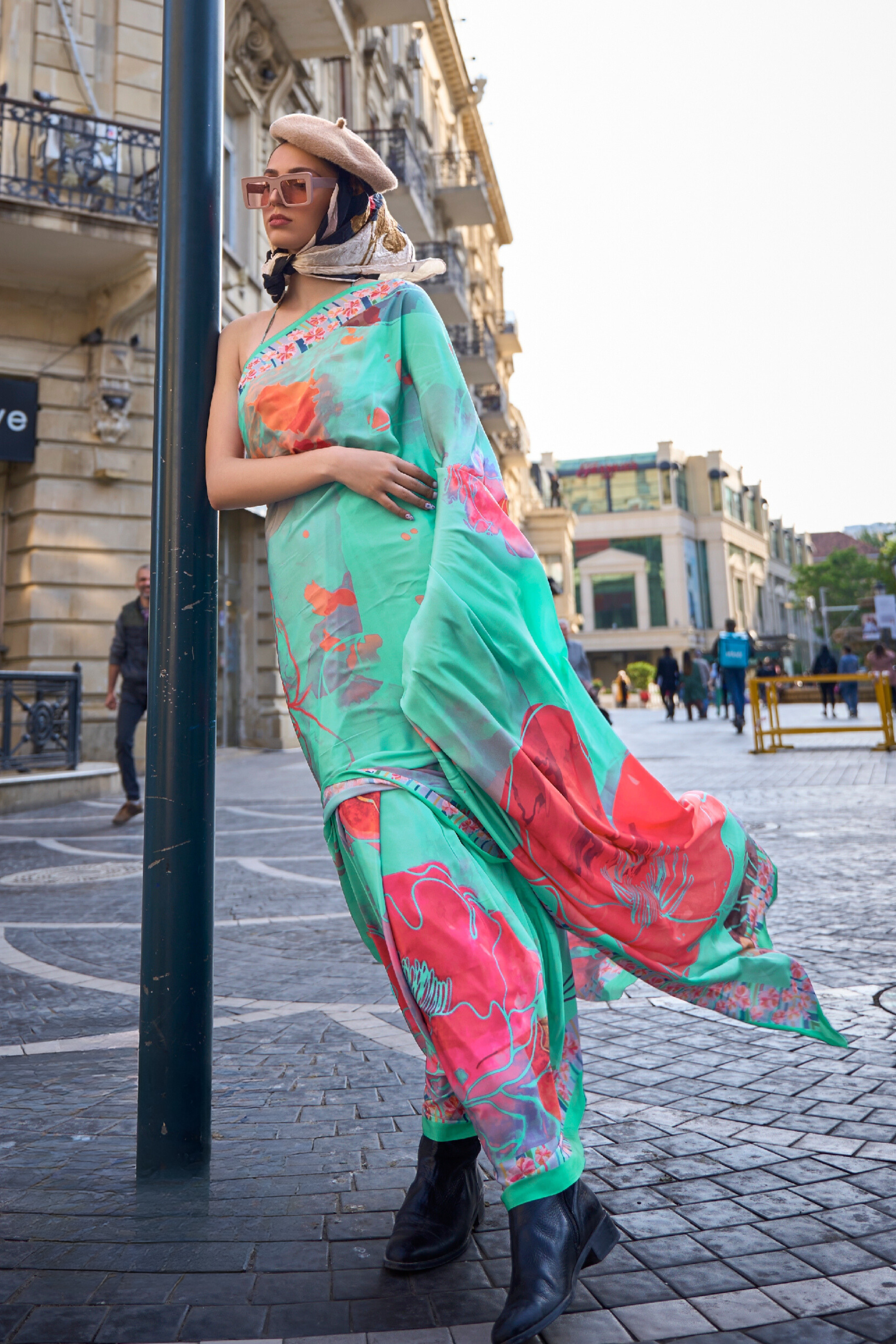Buy MySilkLove Oracle Green Printed Handloom Satin Saree Online