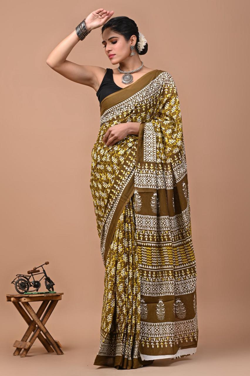 Buy MySilkLove Paradiso Green Mulmul Cotton Saree Online