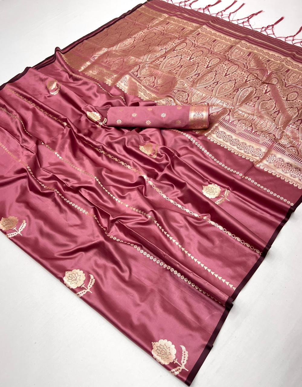 Buy MySilkLove Hot Pink Handloom Satin Soft Silk Saree Online