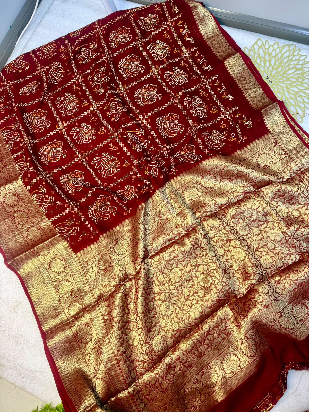 Buy MySilkLove Canary Red Bandhani Zari Woven Silk Saree Online