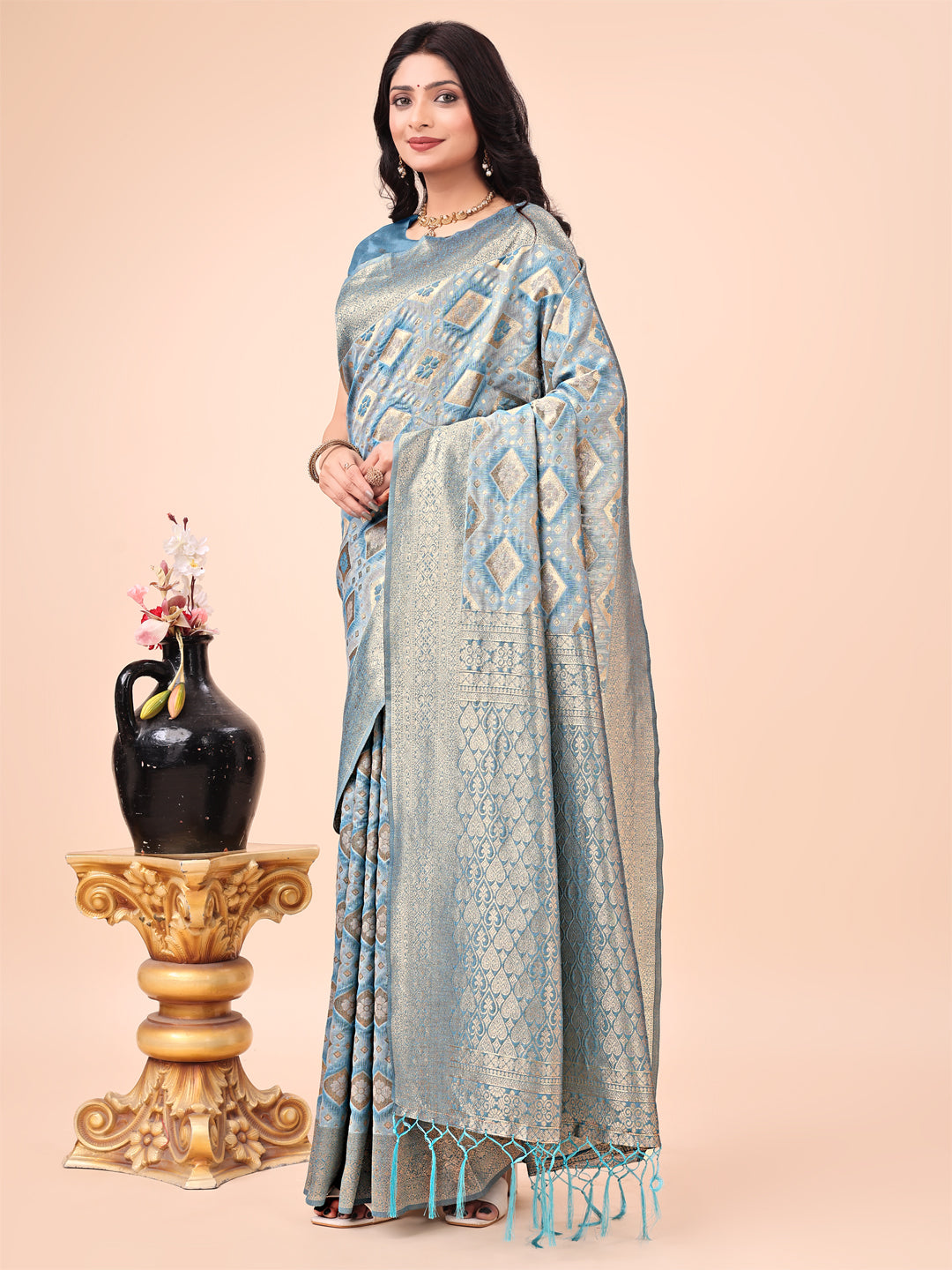 Buy MySilkLove Chetwode Blue Woven Cotton Saree Online