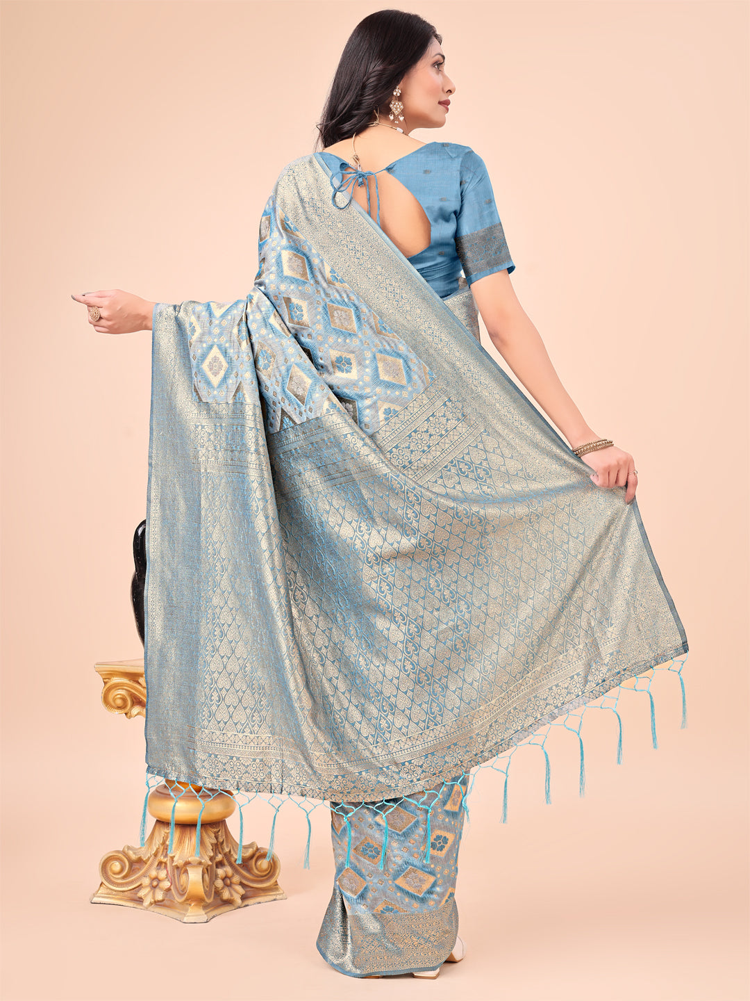 Buy MySilkLove Chetwode Blue Woven Cotton Saree Online