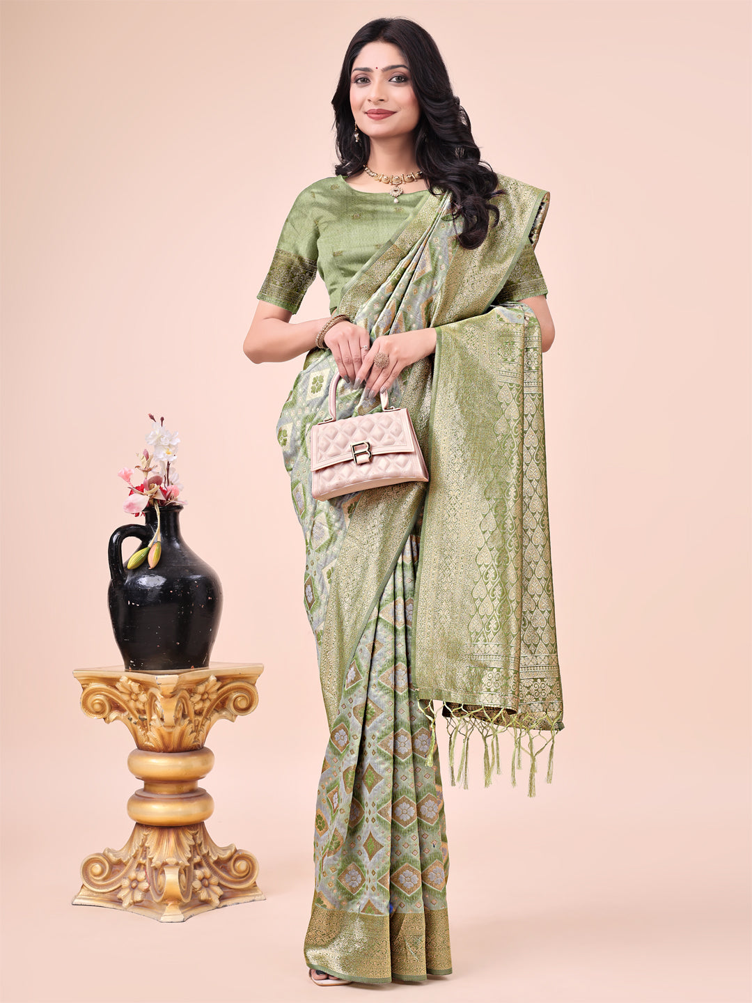 MySilkLove Norway Green Woven Cotton Saree