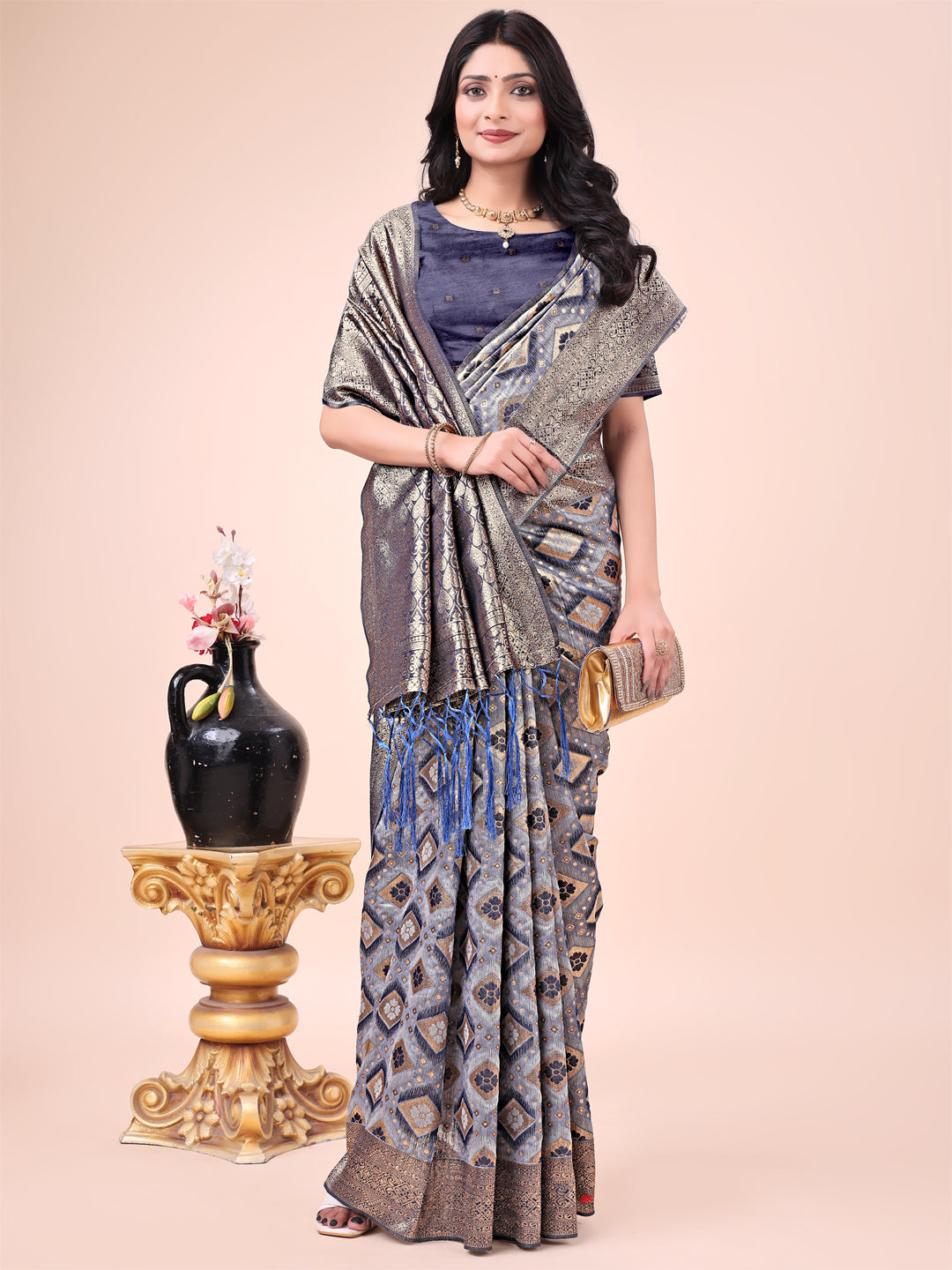 MySilkLove Midnight Blue Woven Cotton Saree