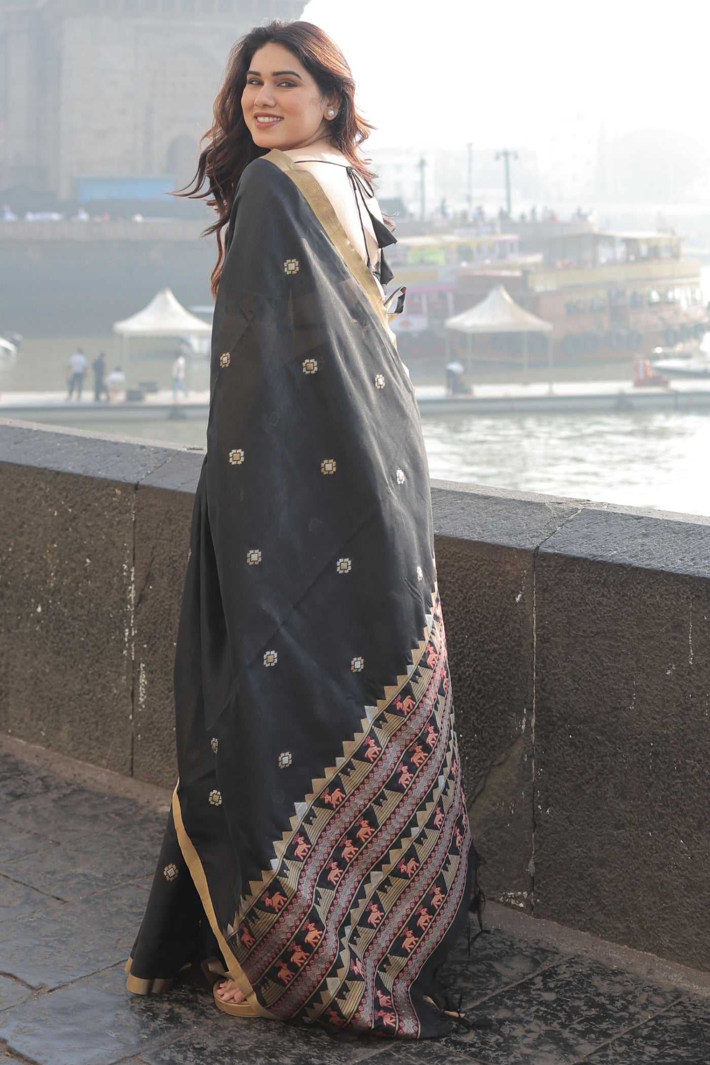 Buy MySilkLove Davy Black Tussar Handloom Silk Saree Online
