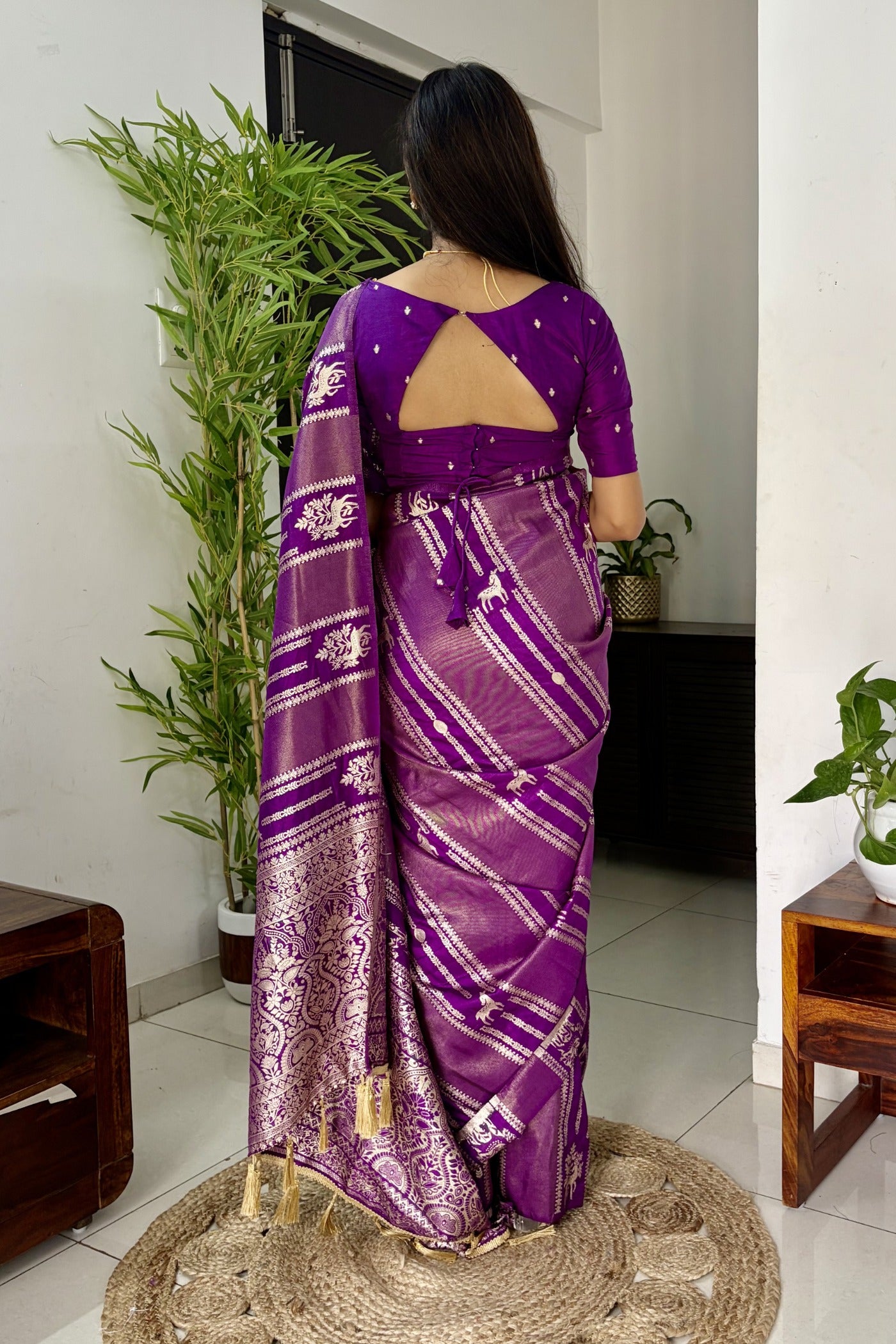 Buy MySilkLove Royal Purple Peacock Kalamkari Cotton Silk Saree Online