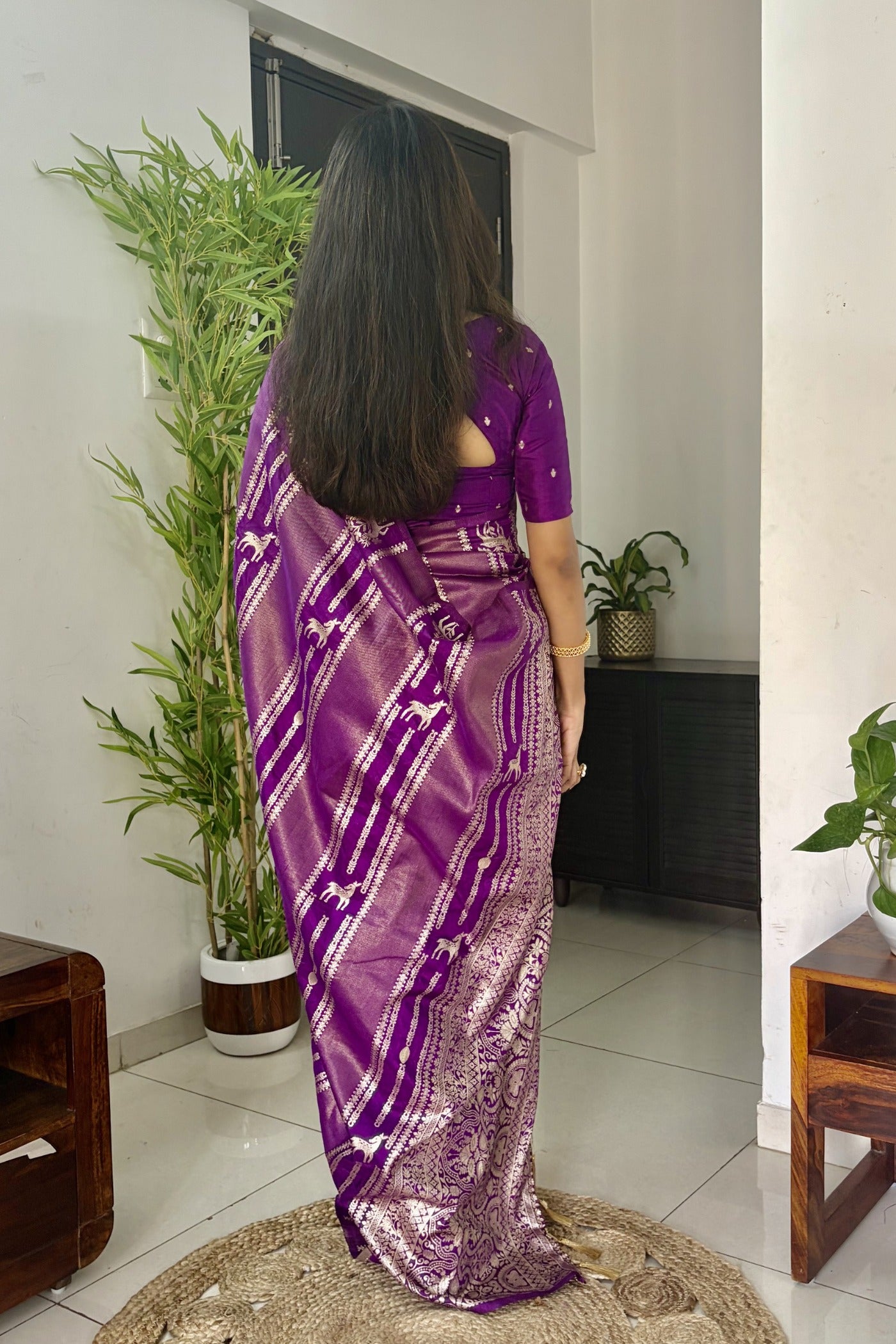 Buy MySilkLove Royal Purple Peacock Kalamkari Cotton Silk Saree Online