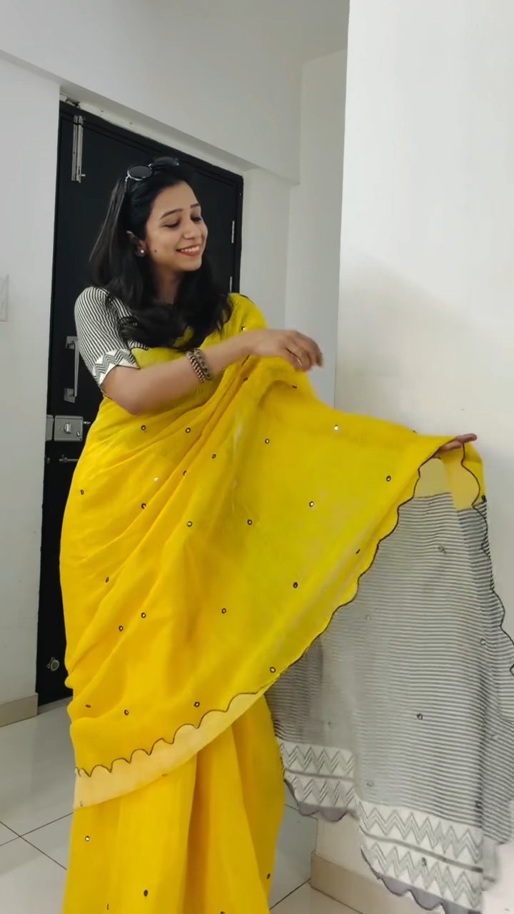 Buy MySilkLove Rustic Yellow Linen Cotton Digital Printed Saree Online