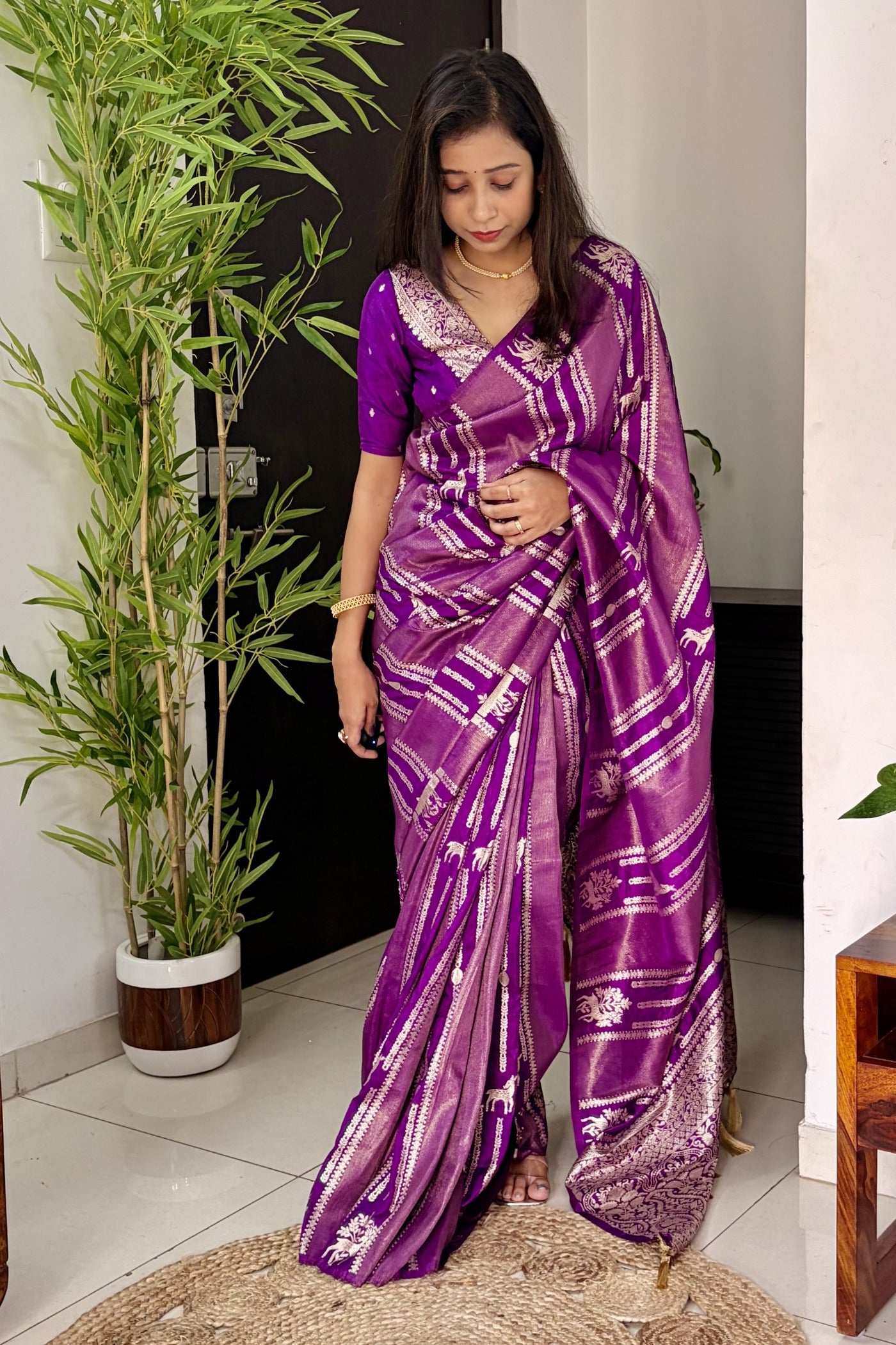 Buy MySilkLove Royal Purple Peacock Kalamkari Cotton Silk Saree Online