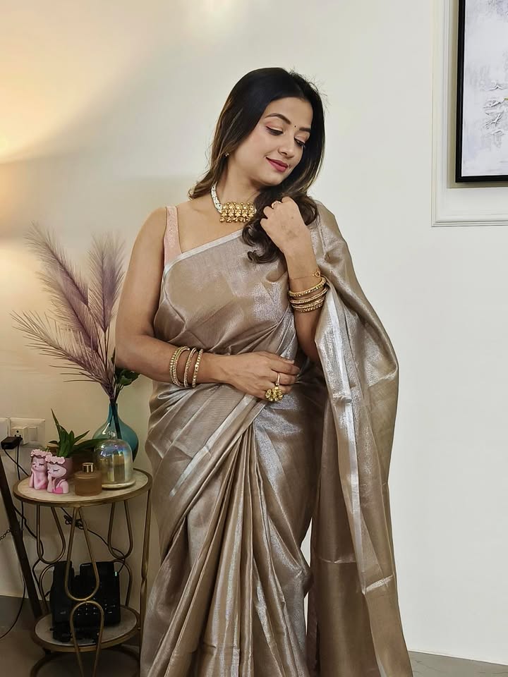 Buy MySilkLove Thistle Brown Handloom Tissue Saree Online