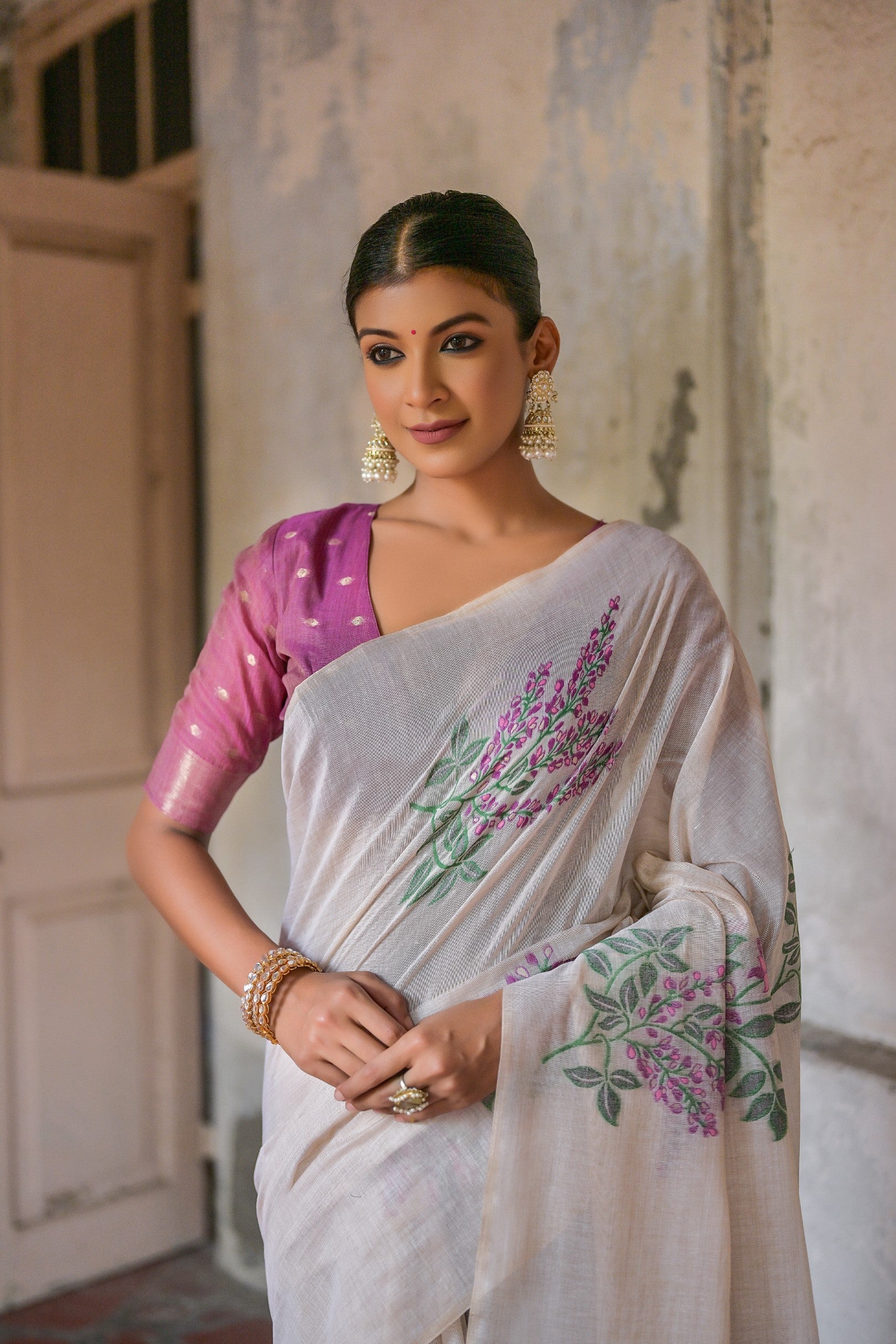 Buy MySilkLove Whisper White Muga Cotton Woven Saree Online