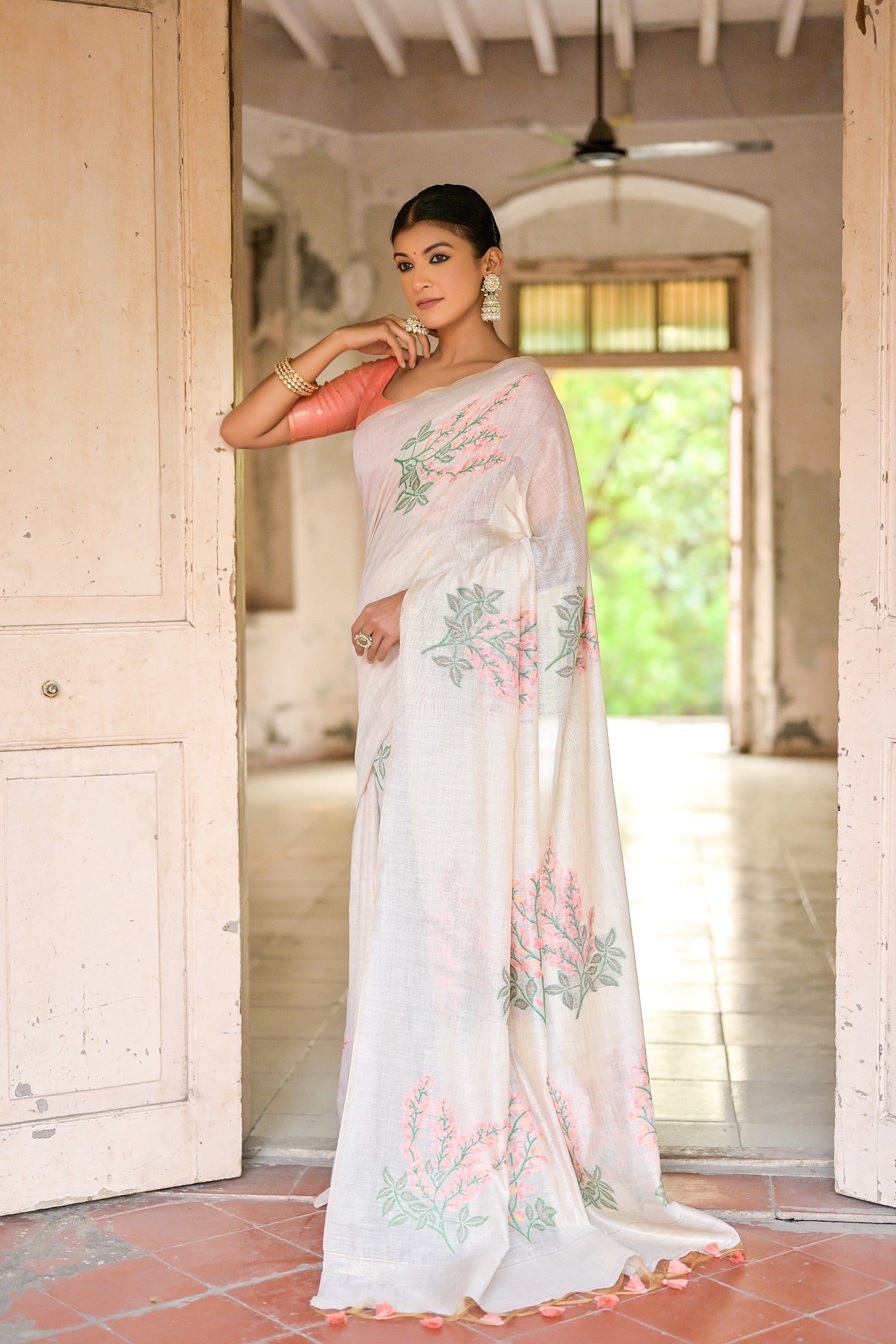 Buy MySilkLove Merino White Muga Cotton Woven Saree Online
