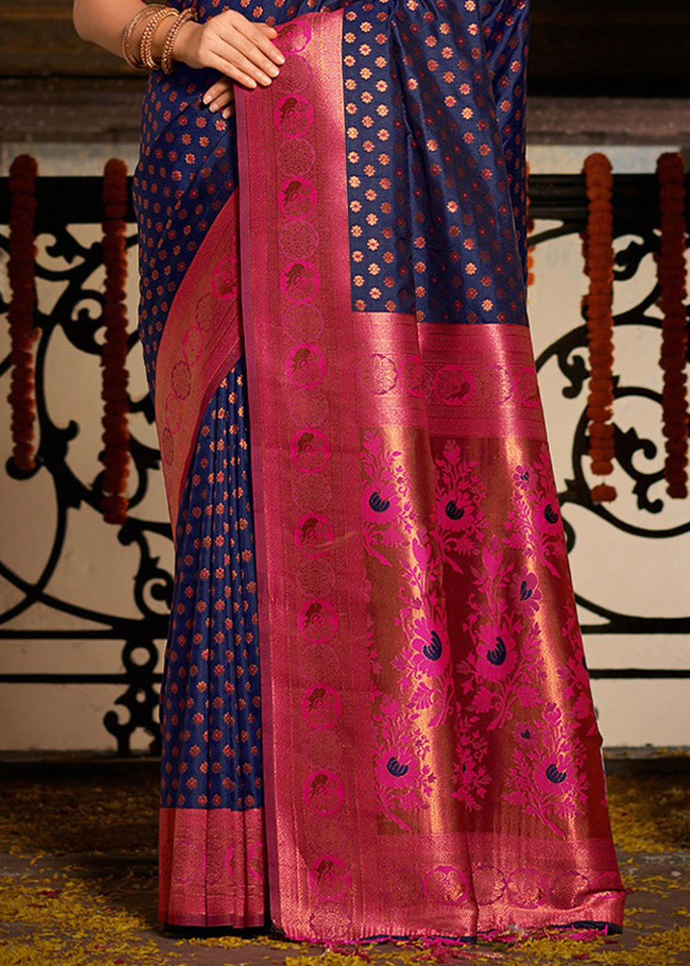 Buy MySilkLove Fuchsia Blue and Pink Woven Banarasi Silk Saree Online