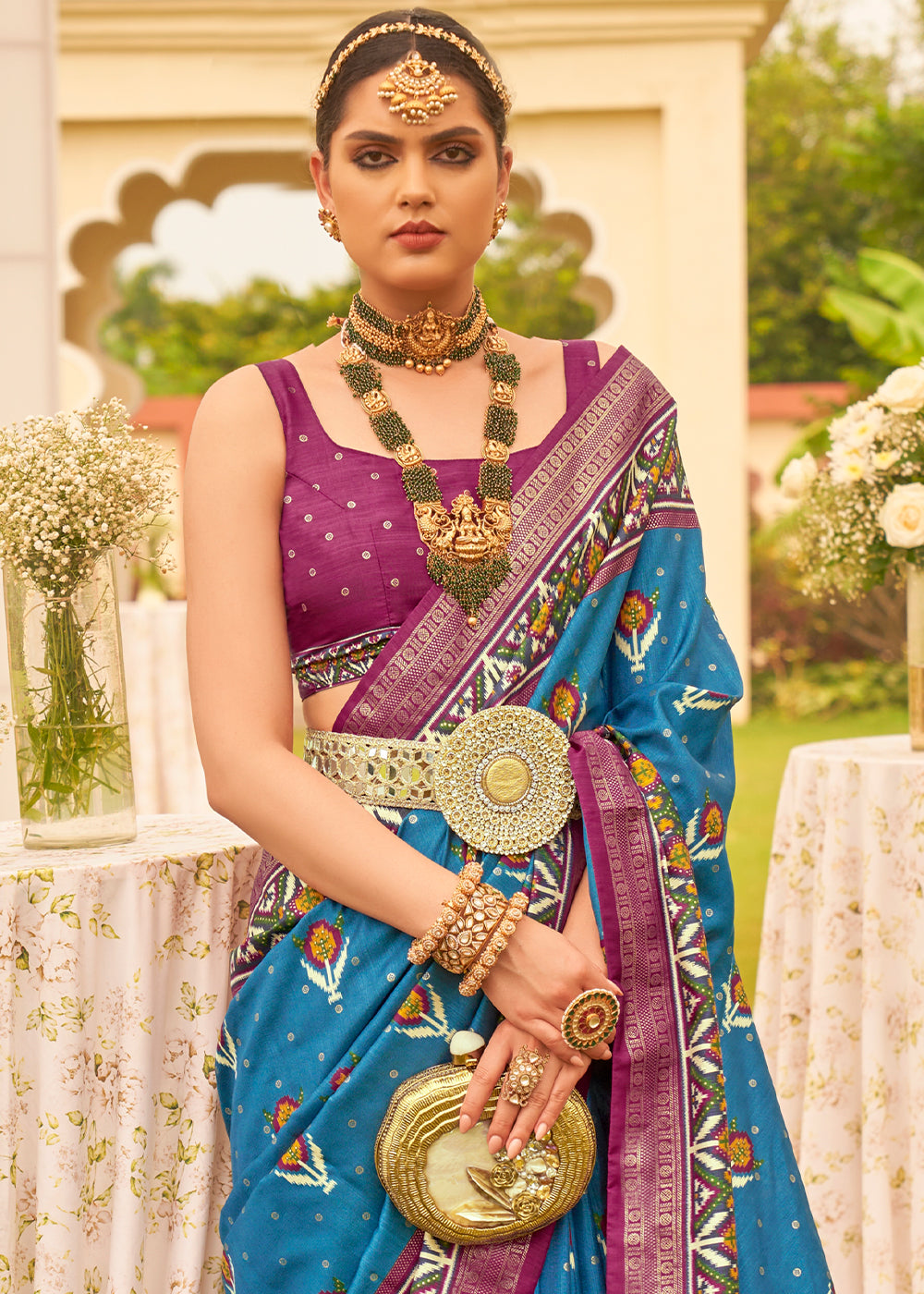Buy MySilkLove Matisse Blue Printed Patola Designer Silk Saree Online