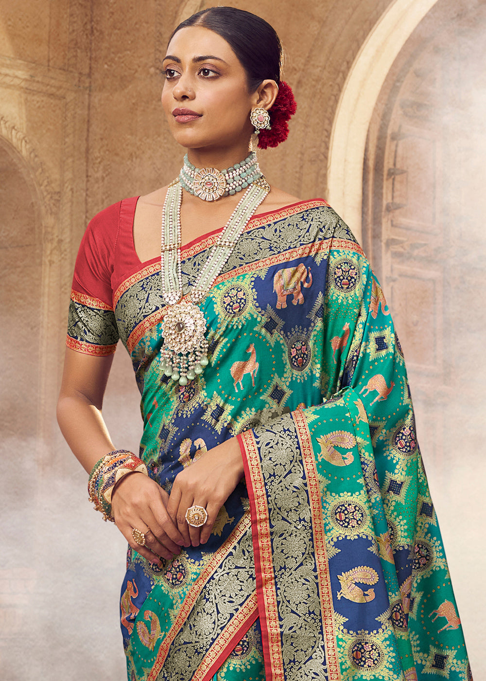 Buy MySilkLove Peacock Green Woven Banarasi Silk Saree Online