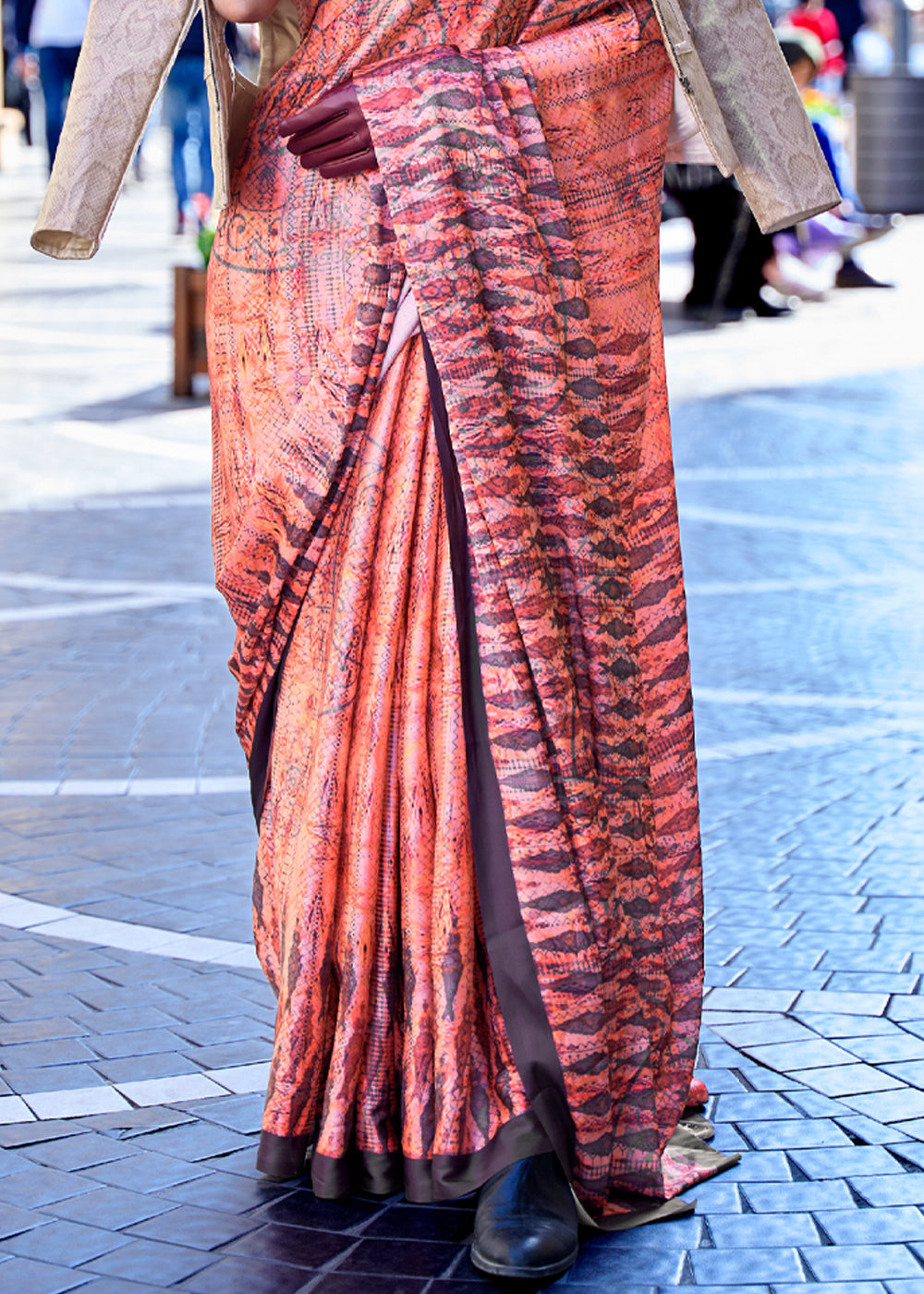 Buy MySilkLove Georgia Peach Digital Printed Satin Silk Saree Online