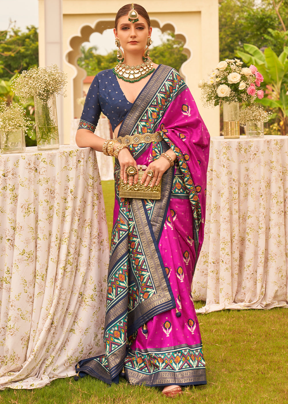 Buy MySilkLove Jazzberry Jam Pink Printed Patola Designer Silk Saree Online