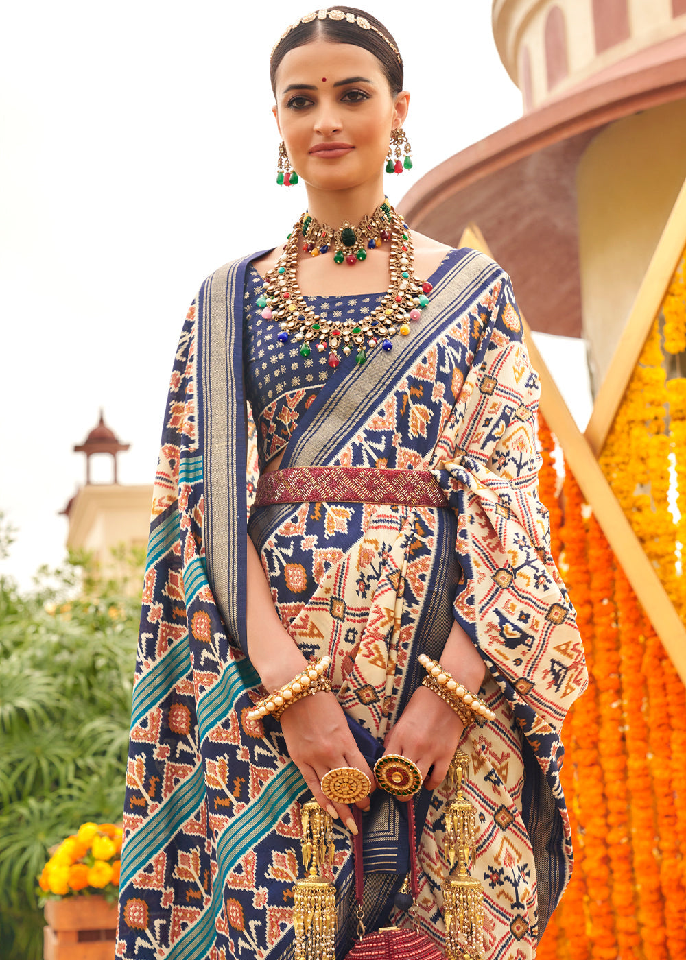 Buy MySilkLove Pancho Ceam Printed Patola Silk Saree Online