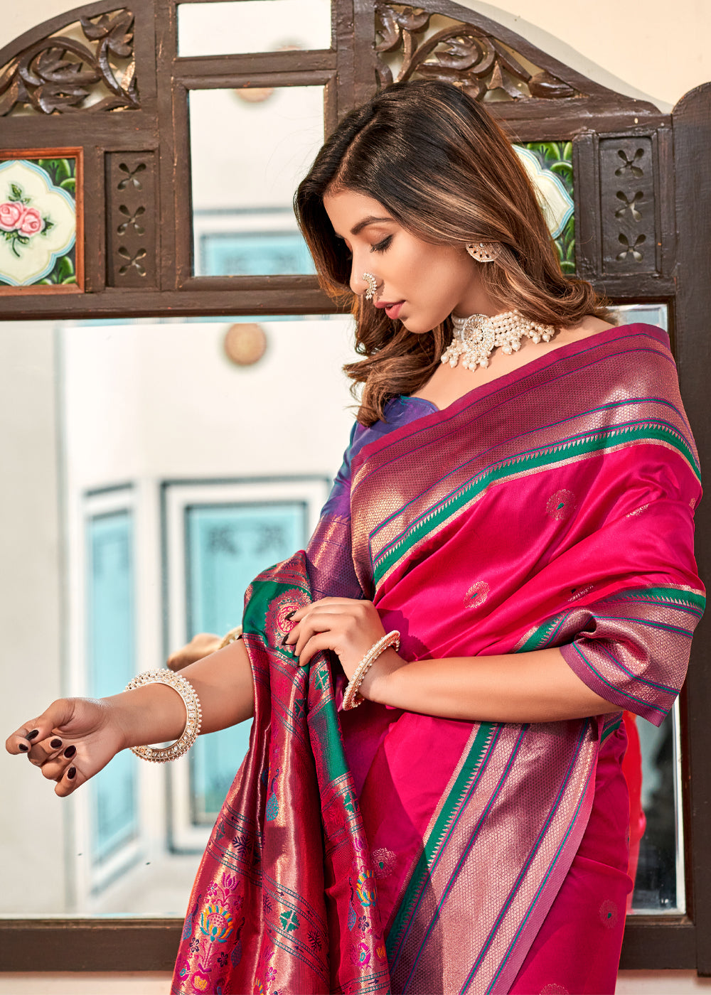 Buy MySilkLove Bright Pink Woven Paithani Soft Silk Saree Online