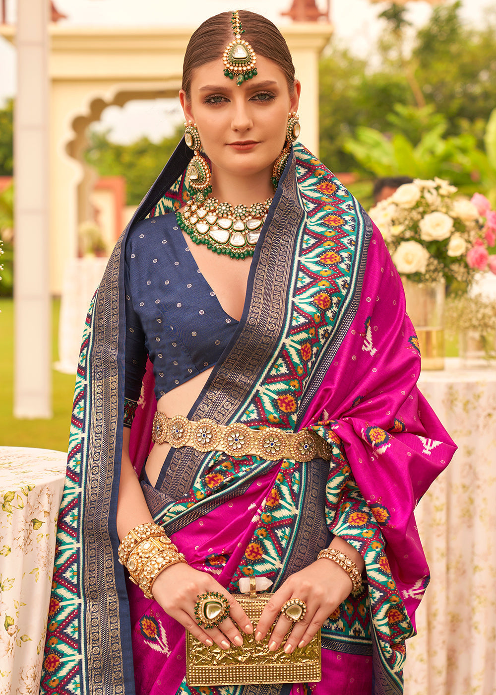 MySilkLove Jazzberry Jam Pink Printed Patola Designer Silk Saree