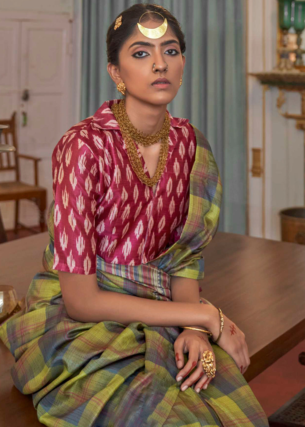 Buy MySilkLove Metal Green Printed Banarasi Saree Online