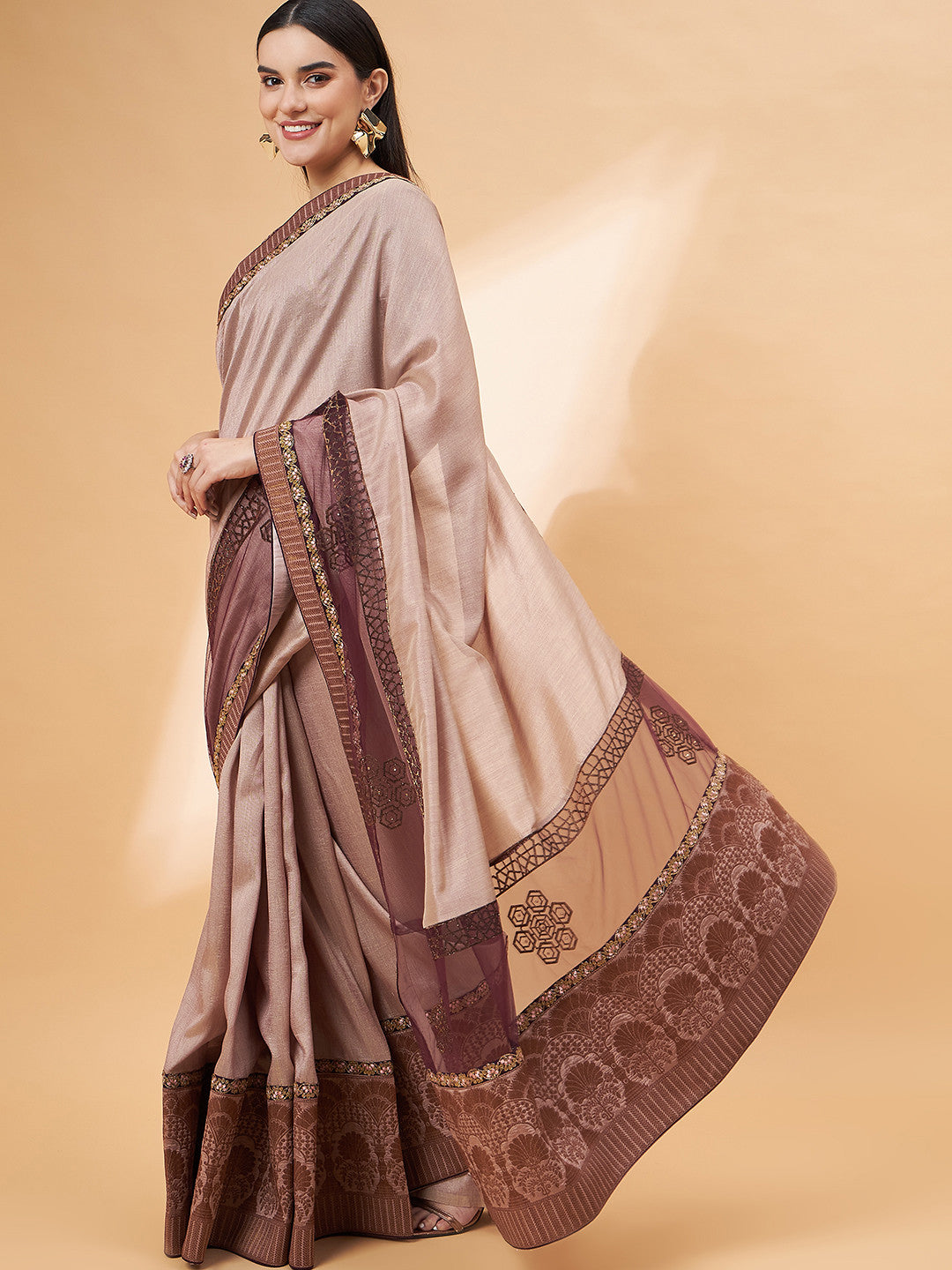 Buy MySilkLove Burnning Brown Georgette Designer Saree Online