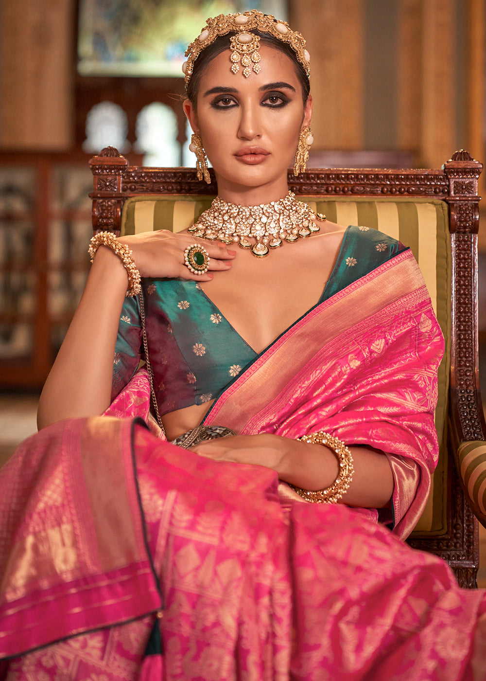 Buy MySilkLove Brick Pink Woven Patola Silk Saree Online