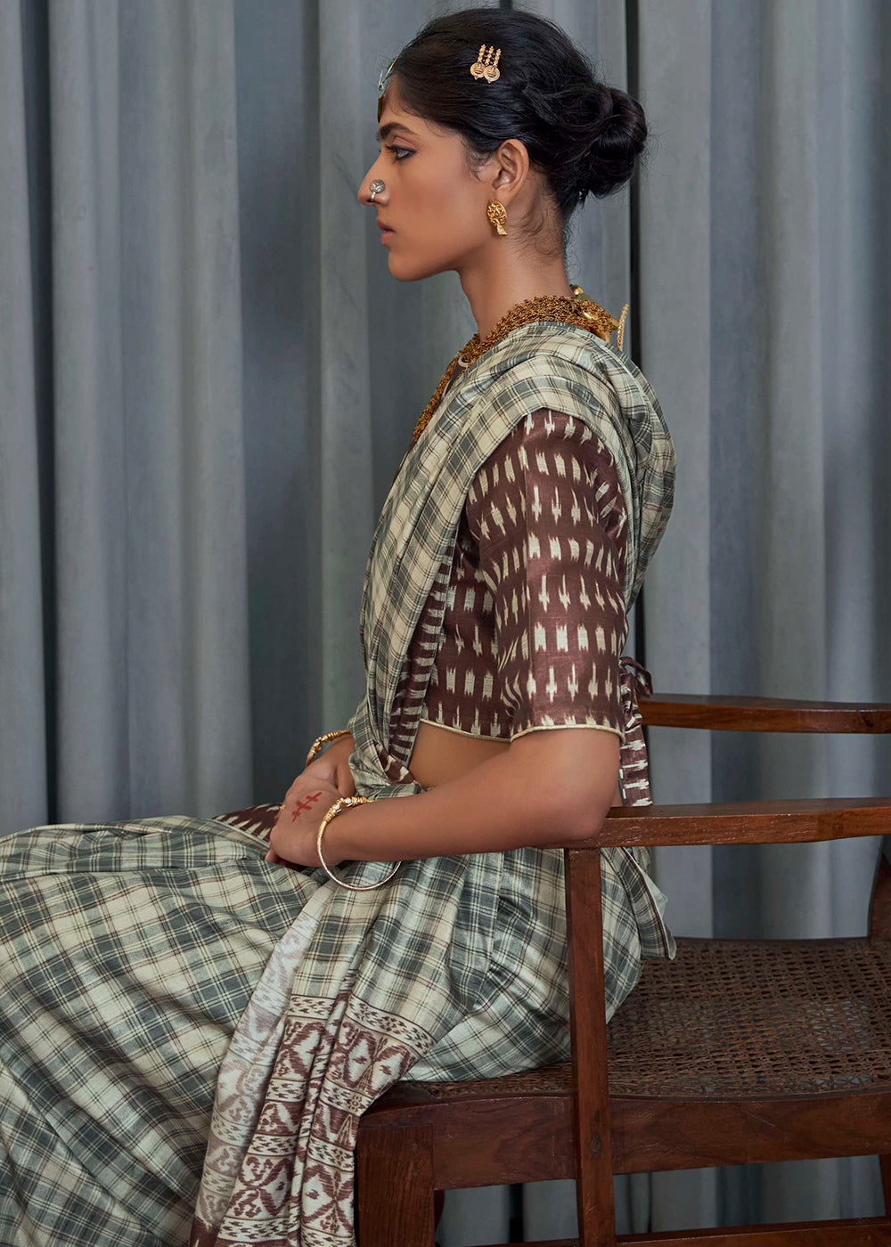 Buy MySilkLove Limed Ash Green Printed Banarasi Saree Online