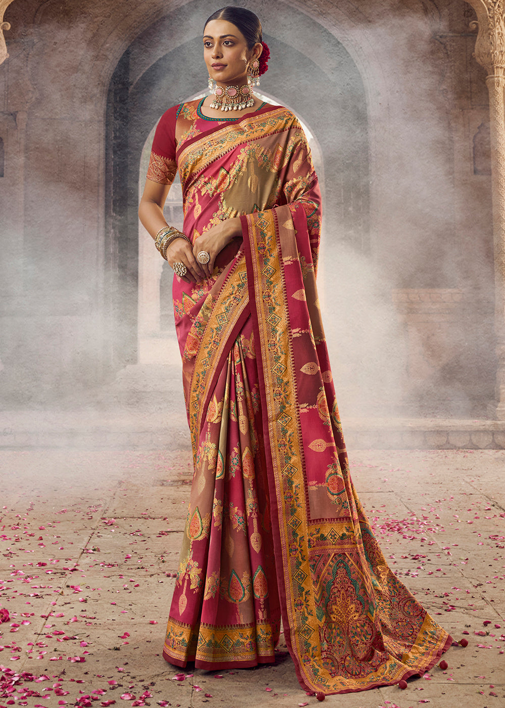 Buy MySilkLove Apple Blossom Maroon Woven Banarasi Silk Saree Online