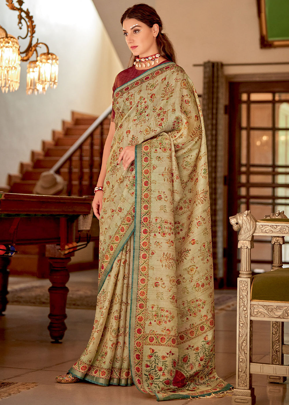 Buy MySilkLove Copper Brown Banarasi Printed Silk Saree Online