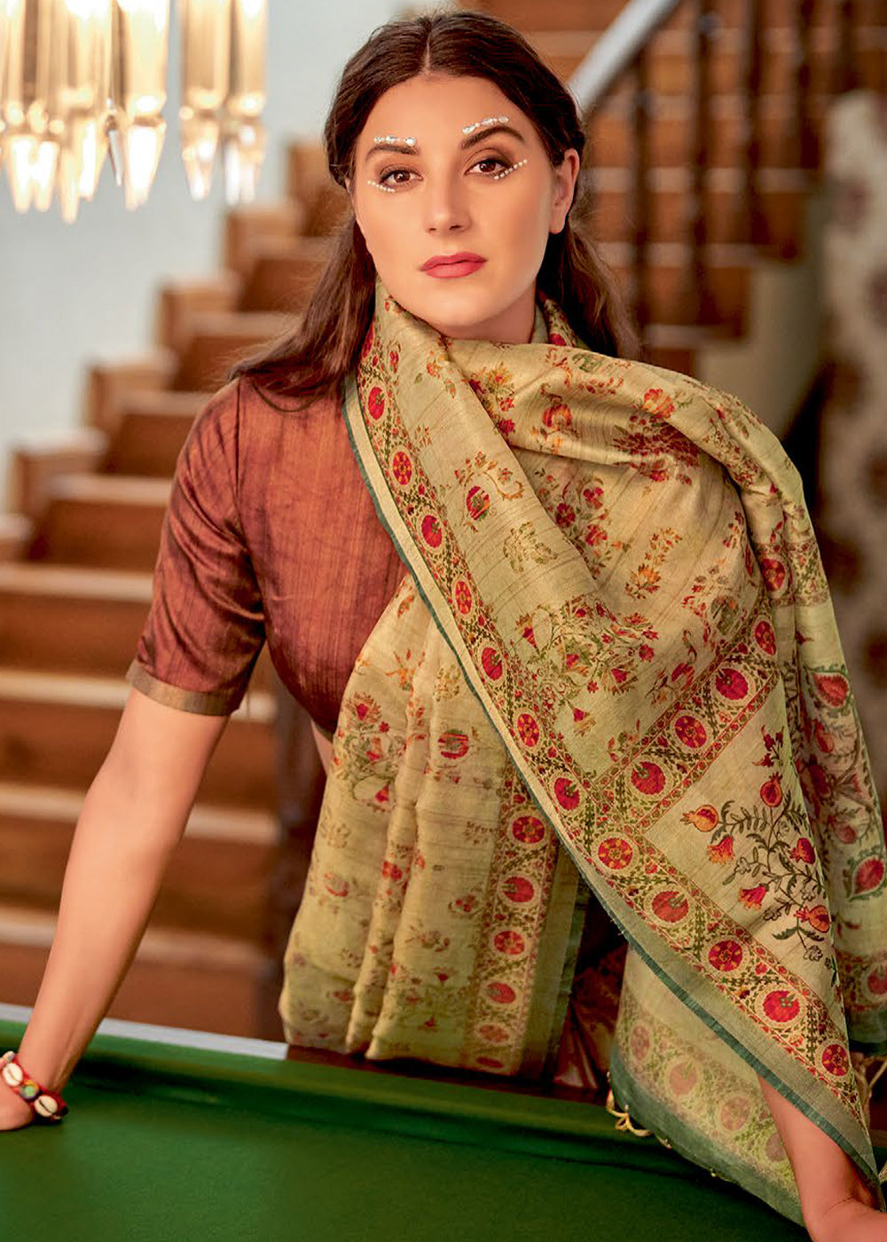 Buy MySilkLove Copper Brown Banarasi Printed Silk Saree Online