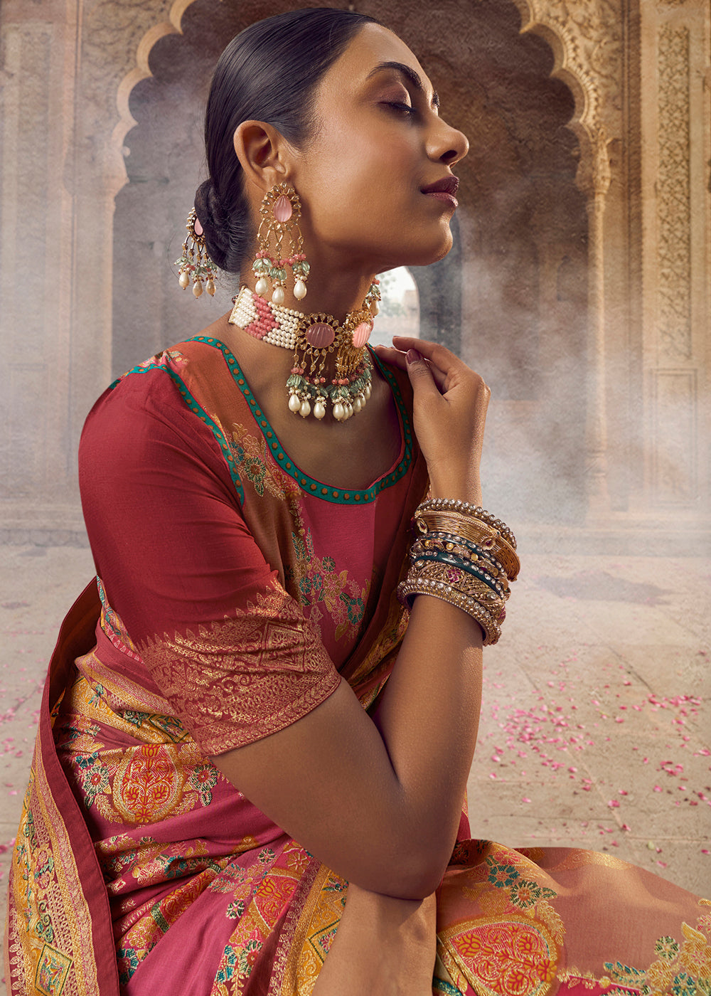 Buy MySilkLove Apple Blossom Maroon Woven Banarasi Silk Saree Online