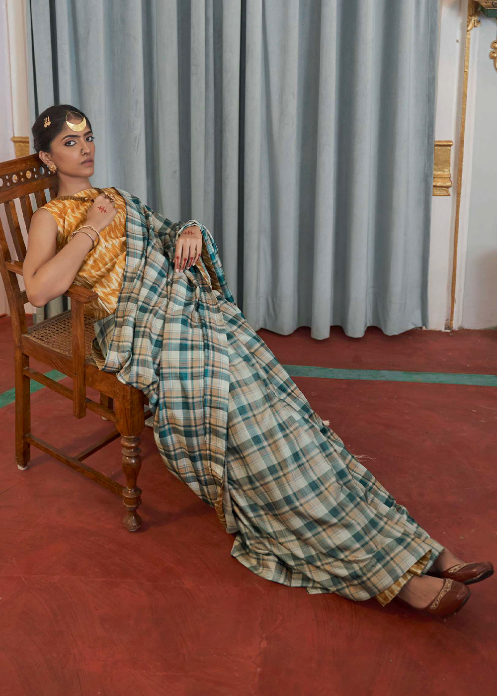 Buy MySilkLove Juniper Blue Printed Banarasi Saree Online