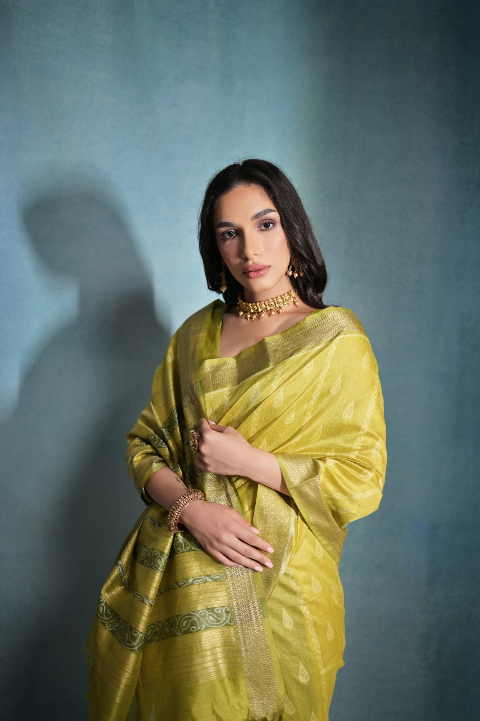 Buy MySilkLove Calico Yellow Ikkat Woven Raw Silk Saree Online
