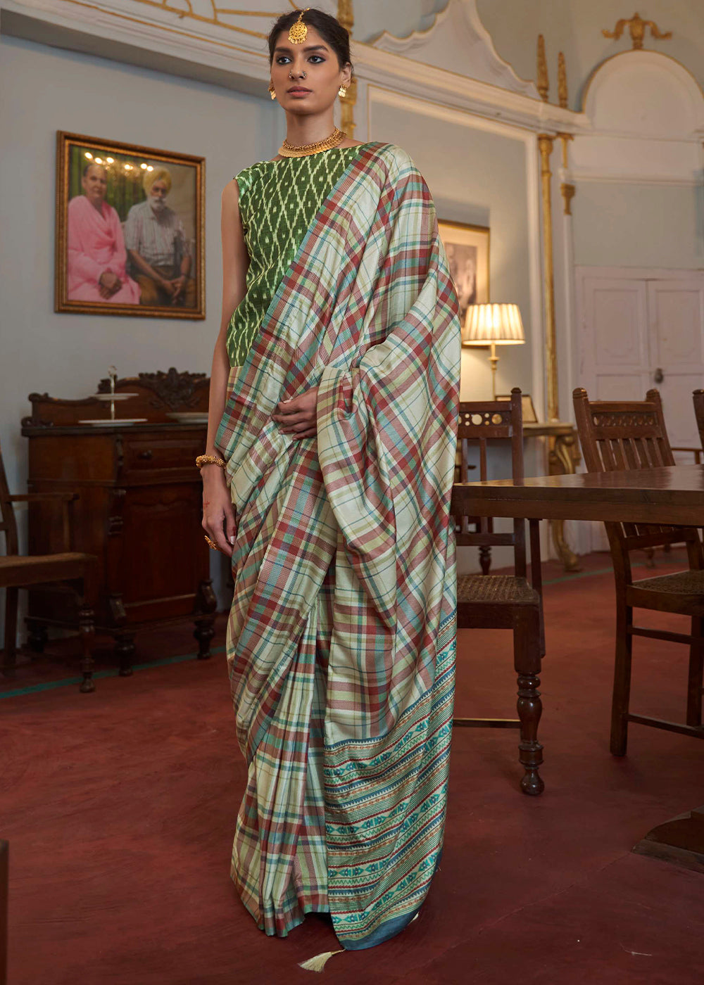 Buy MySilkLove Camouflage Green Printed Banarasi Saree Online