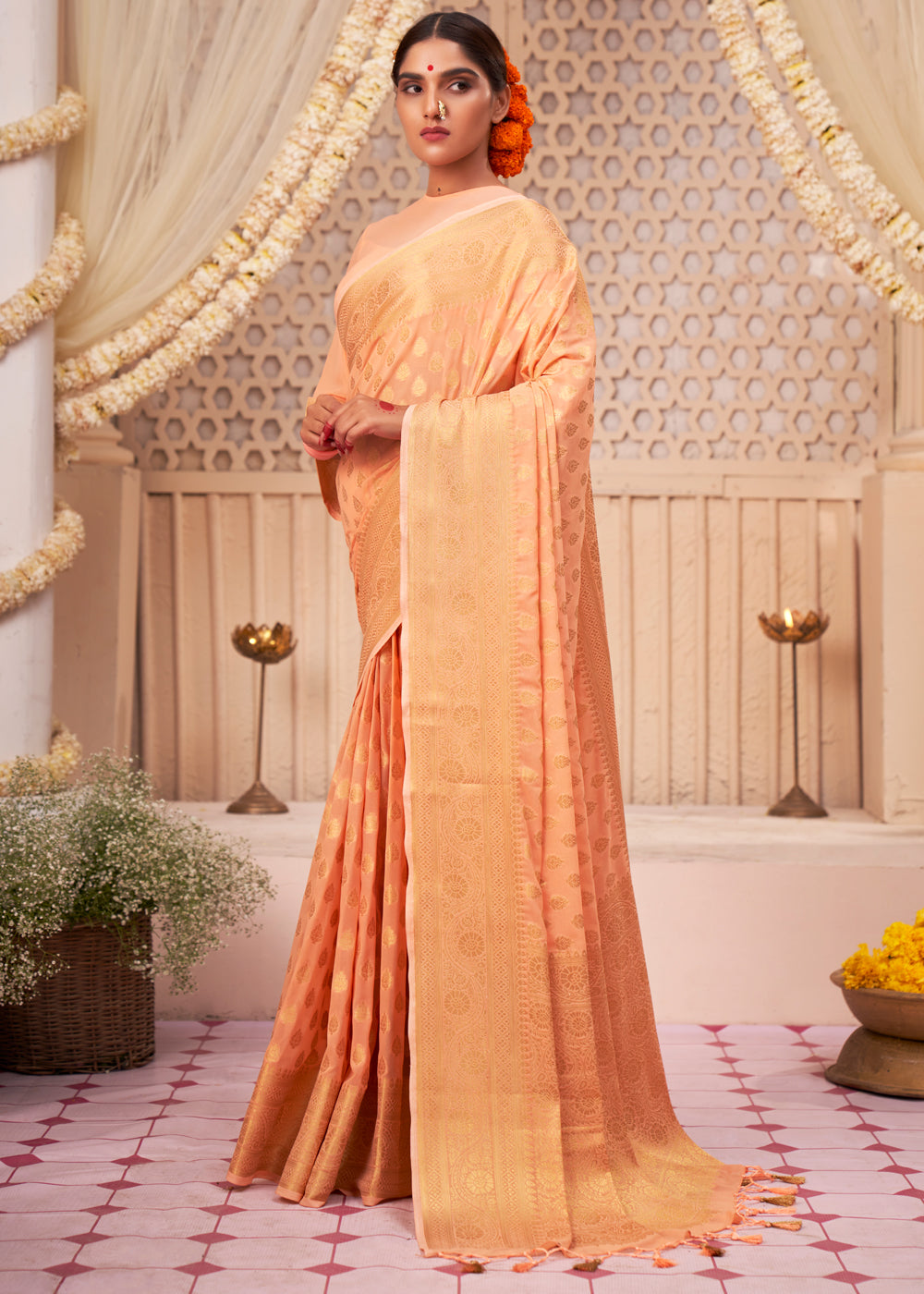Buy MySilkLove Caramel Orange Woven Georgette Saree Online