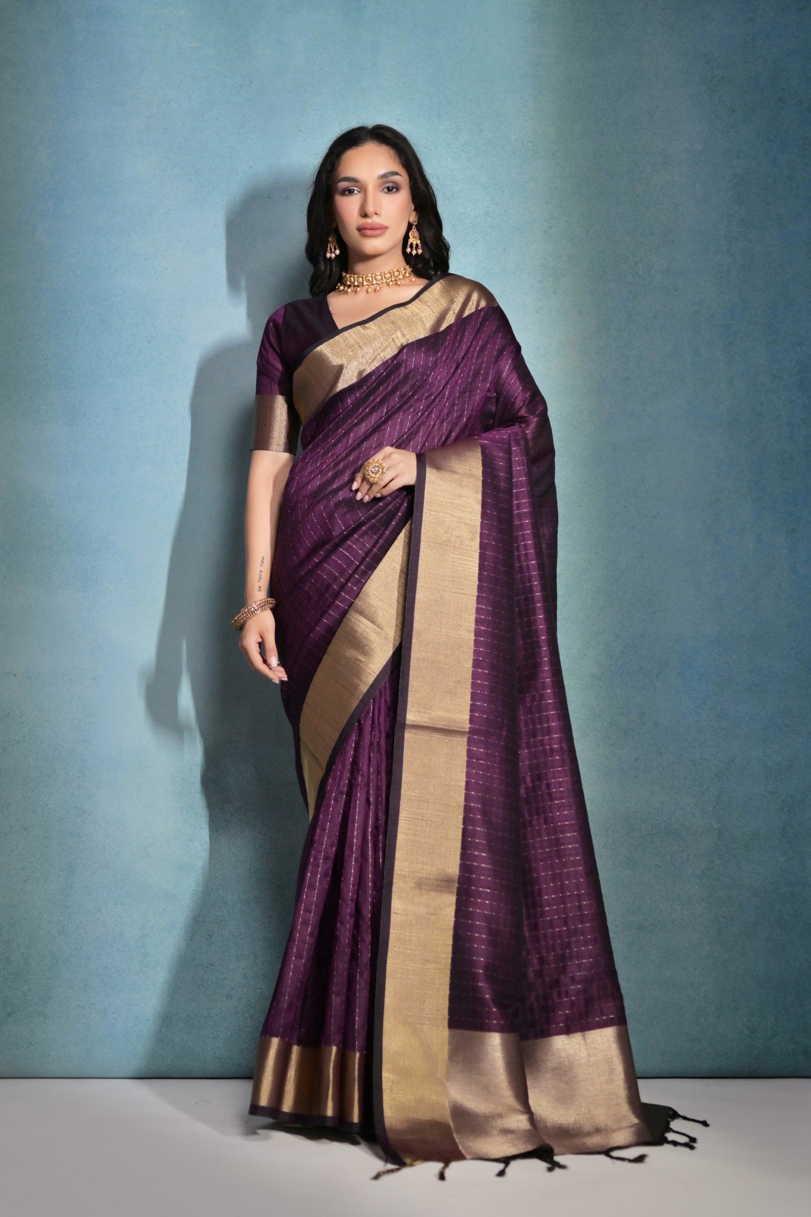 Buy MySilkLove Eggplant Purple Woven Raw Silk Saree Online