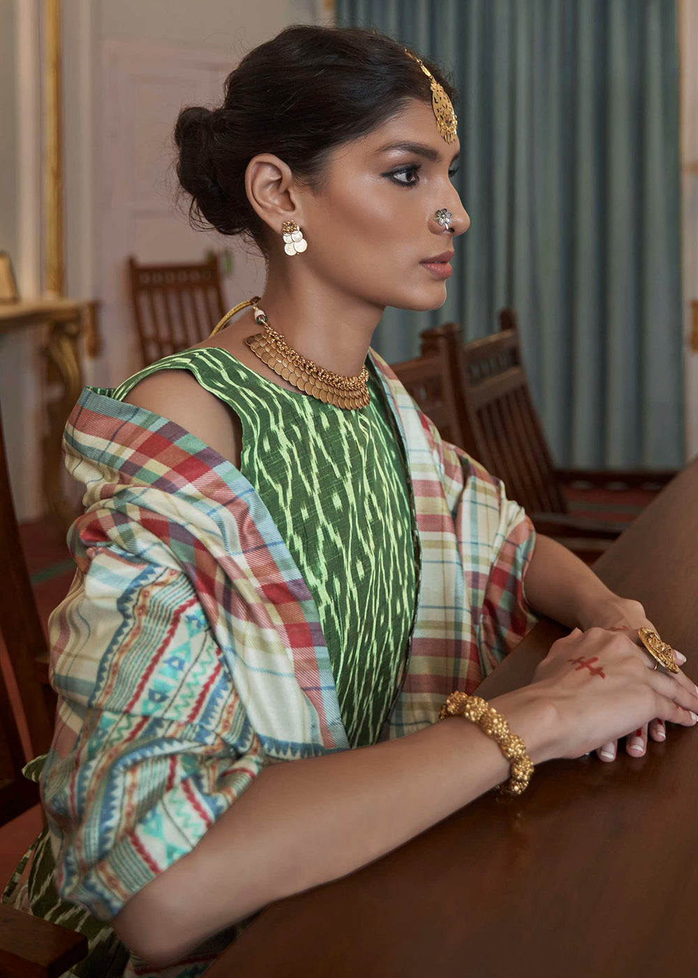 Buy MySilkLove Camouflage Green Printed Banarasi Saree Online