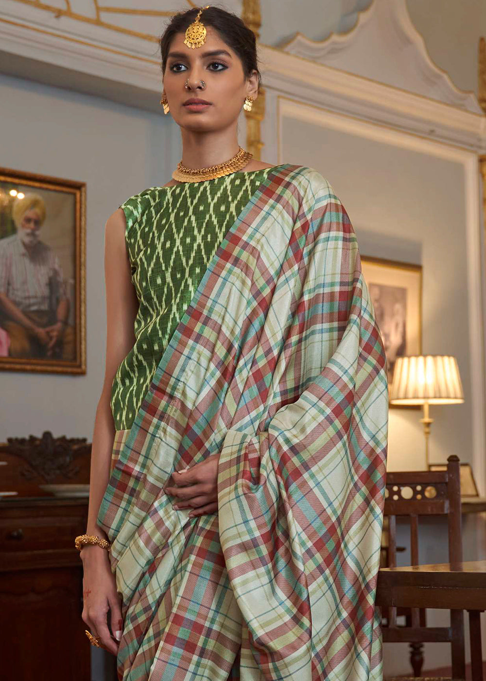 Buy MySilkLove Camouflage Green Printed Banarasi Saree Online
